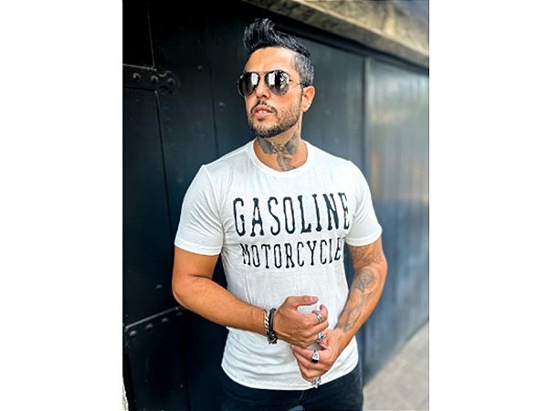 Camiseta Gasoline Motor Cycle Branca