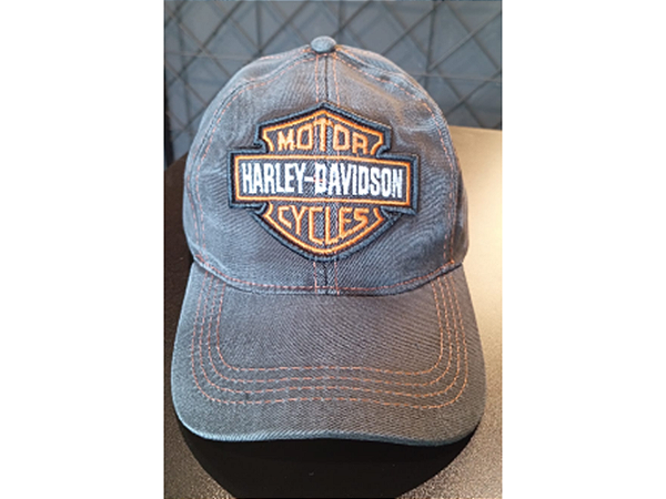 BONE HARLEY  AZUL COM LOGO LARANJA