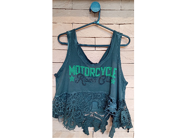 Cropped C/ Renda Pedraria Verde