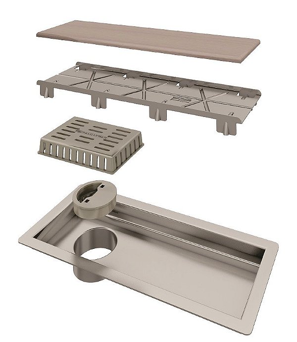 Elleve - Ralo Linear Tiny Base e Tampa Inox 25 cm
