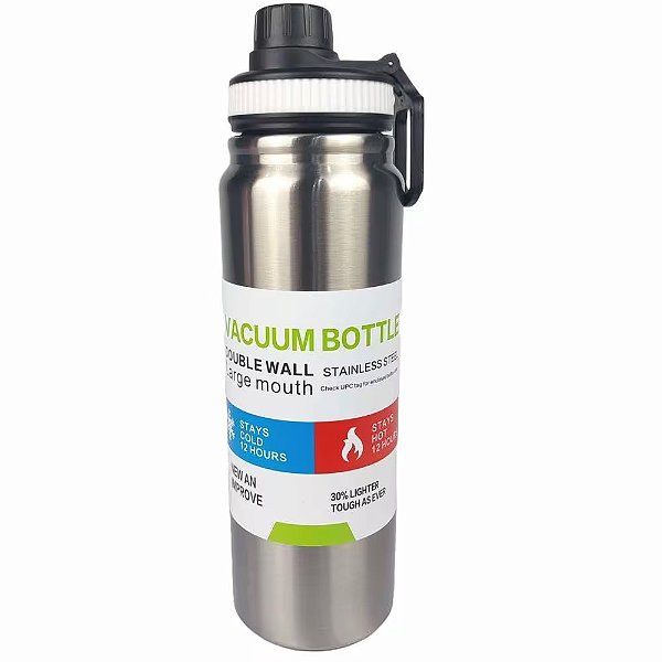 GARRAFA TÉRMICA ESPORTIVA AÇO INOX 800 ML PRATA