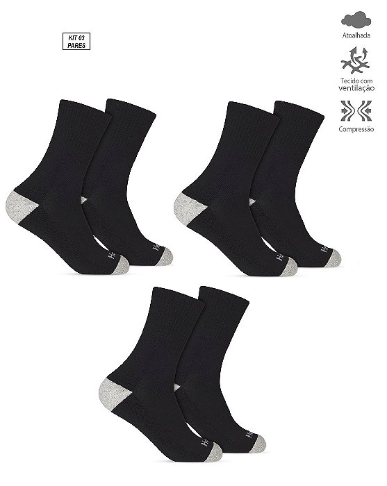KIT MEIAS HOAHI SPORT CANO ALTO MASCULINA 3 PARES