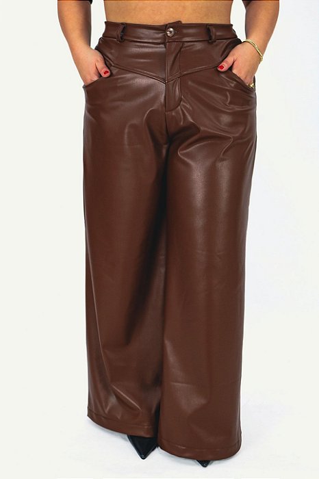 Wide Leg Elci Marrom em Courino Peluciado