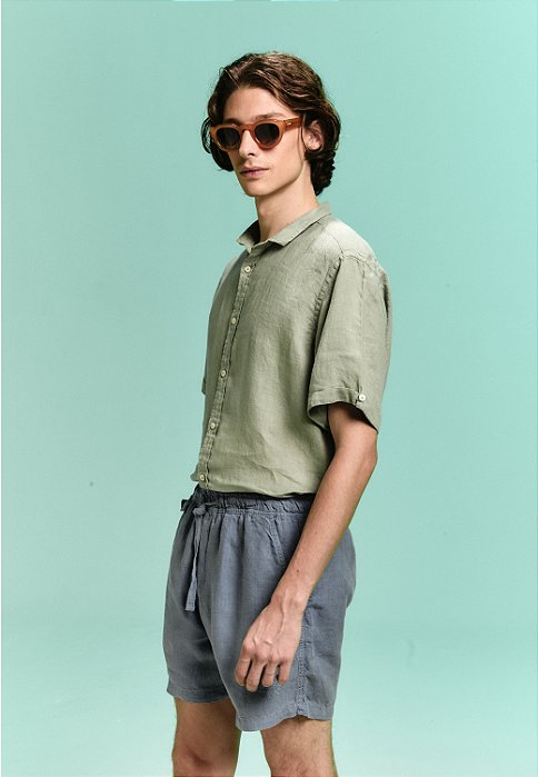 BERMUDA PURO LINHO RELAX BLEU DE CHINE