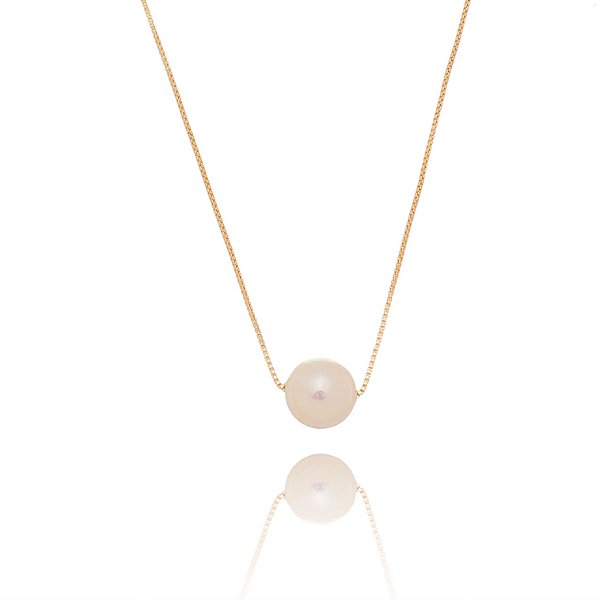 Gargantilha pérola sintetica folheada a ouro 18k