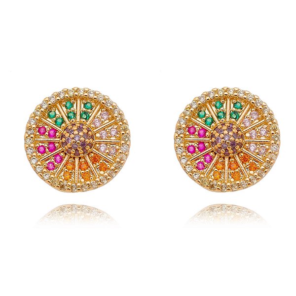 Brinco pizza com zircônias folheado a ouro 18k