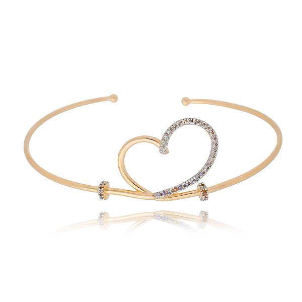 Bracelete coração vazado folheado a ouro 18k