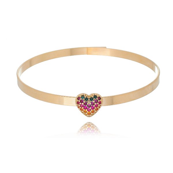 Bracelete com coração cravejado folheado a ouro 18k