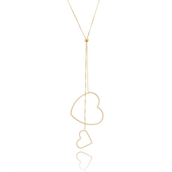 Gargantilha gravatinha corações folheada a ouro 18k