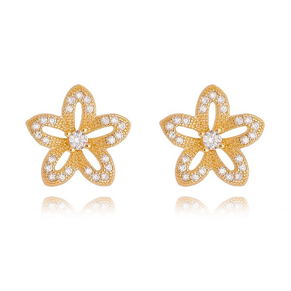 Brinco com zircônias folheado a ouro 18k