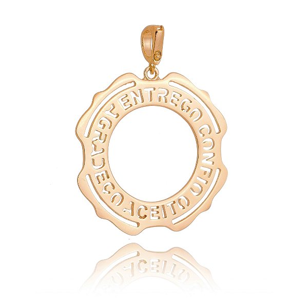 Pingente mandala Entrego, confio, aceito e agradeço folheado a ouro 18k