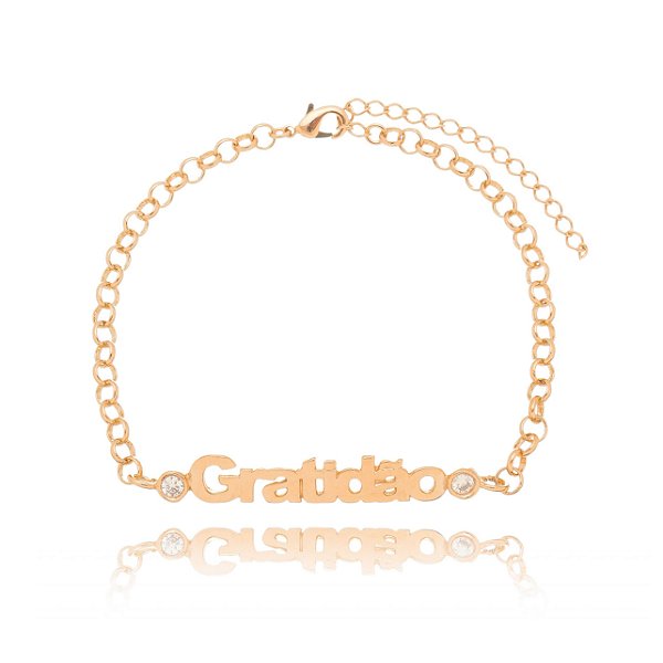 Pulseira Gratidão folheada a ouro 18k 18cm