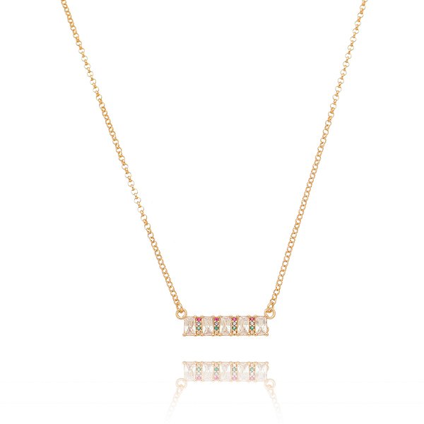 Gargantilha com zircônias baguetes folheada a ouro18k