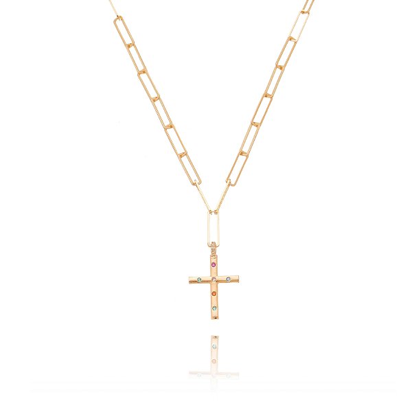 Gargantilha cruz com zircônia folheada a ouro 18k