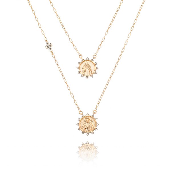 Escapulário Sagrado Coração de Jesus folheado a ouro 18k