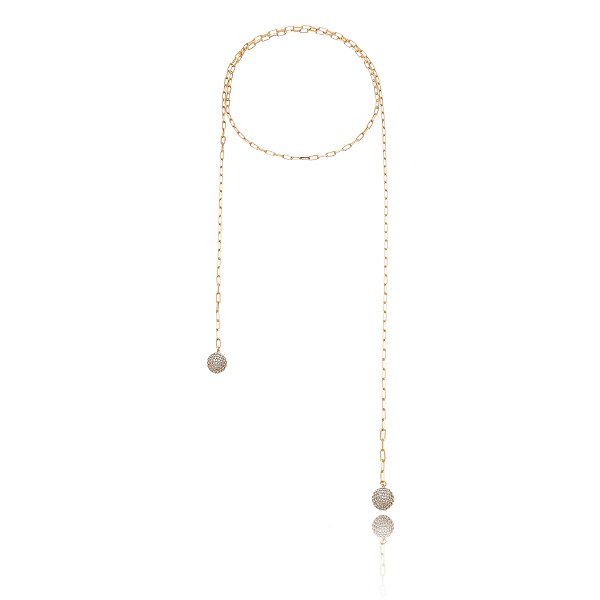Gargantilha com bolas cravejadas folheada a ouro 18k
