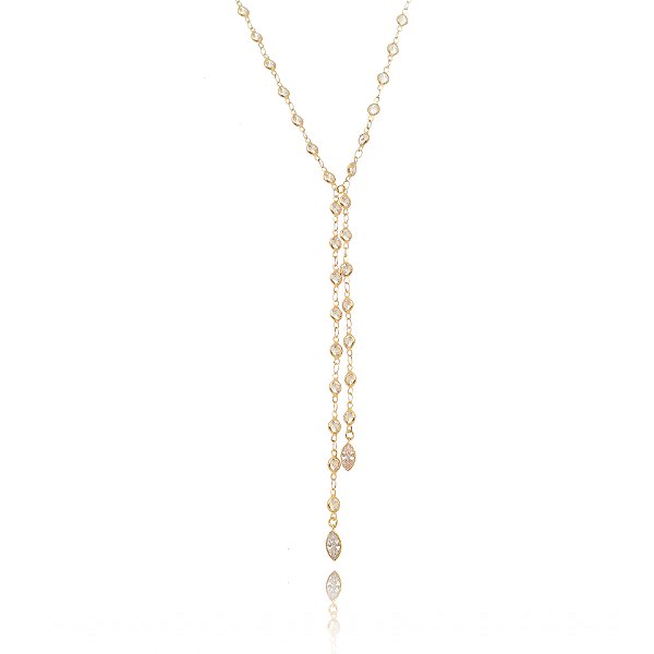 Gargantilha gravatinha com zircônias folheada a ouro 18k