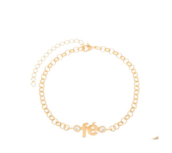 Pulseira Fé com elos folheada a ouro 18k 18cm
