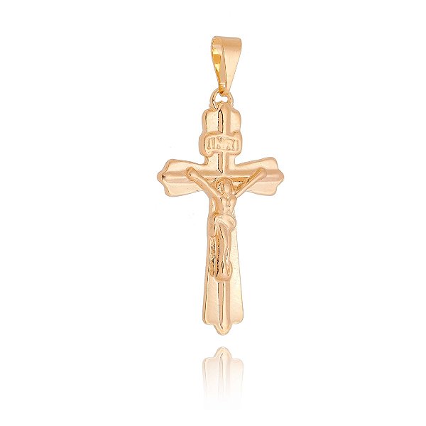 Pingente cruz com Cristo folheado a ouro 18k