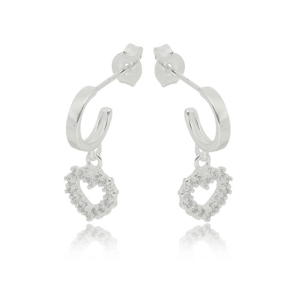 Argola coração pendurado em prata 925