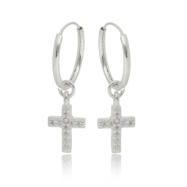 Argola com cruz pendurada em prata 925
