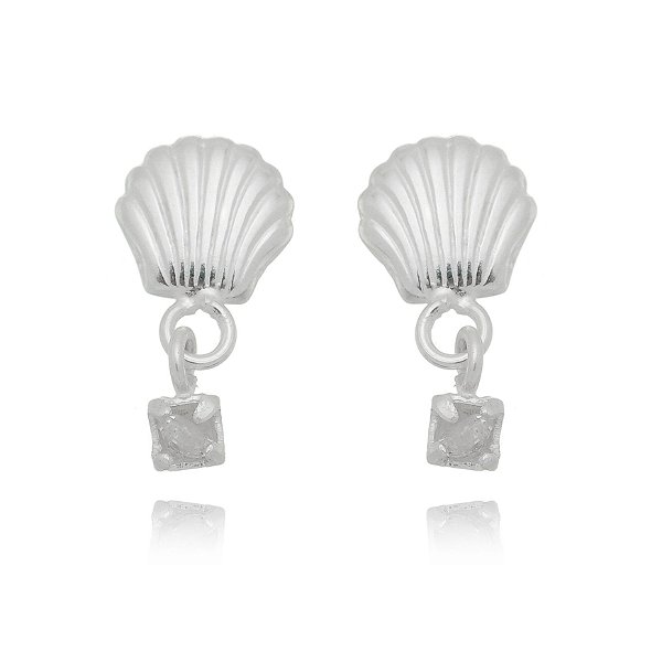 Brinco concha com zircônia em prata 925