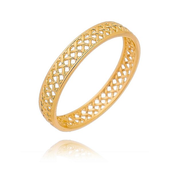 Anel trabalhado vazado folheado a ouro 18k