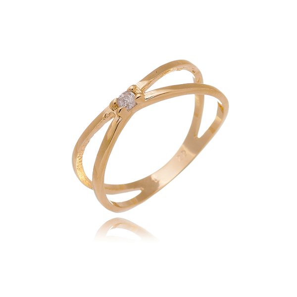 Anel solitário com zircônia folheado a ouro 18k