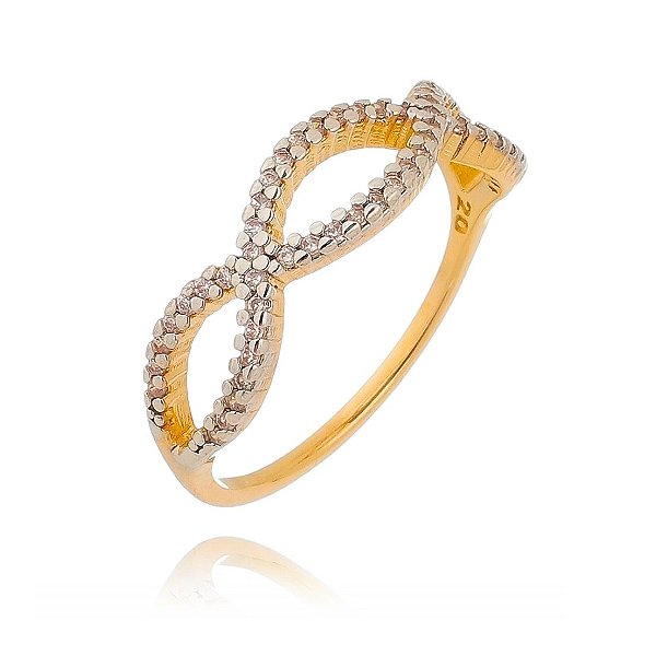 Anel trançado com zircônias folheado a ouro 18k