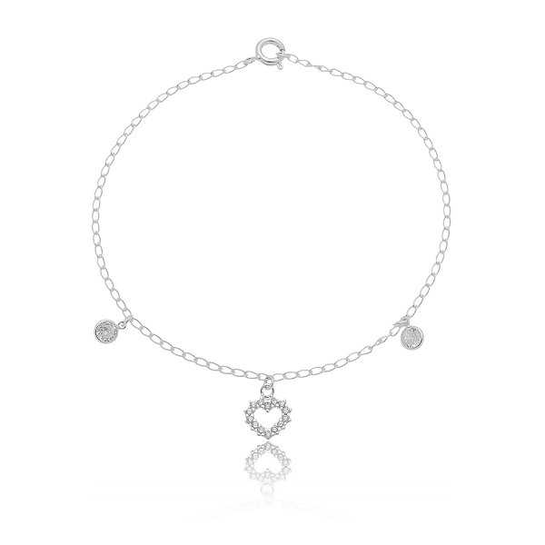 Pulseira coração com zircônia emprata 925