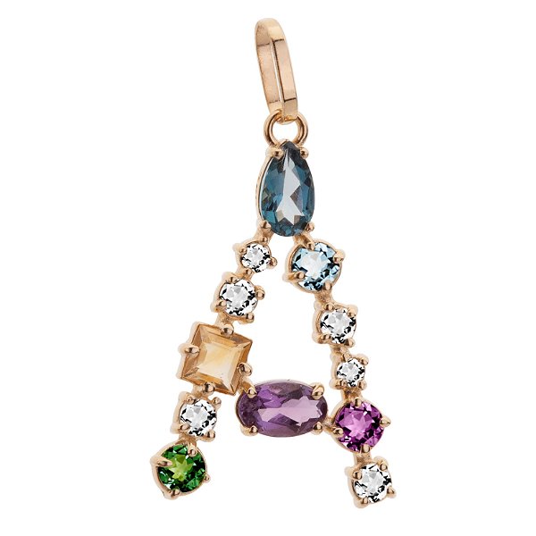 PINGENTE DE OURO 18K COM PEDRAS BRASILEIRAS LETRA A AU74/10/20