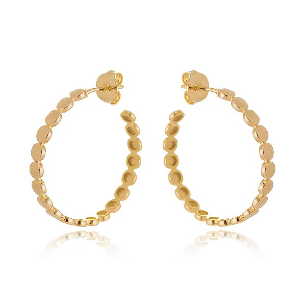 Argola bolas achatadas folheada a ouro 18k