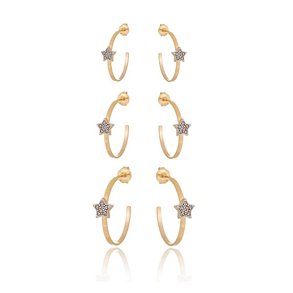 Trio de argolas folheado a ouro 18k
