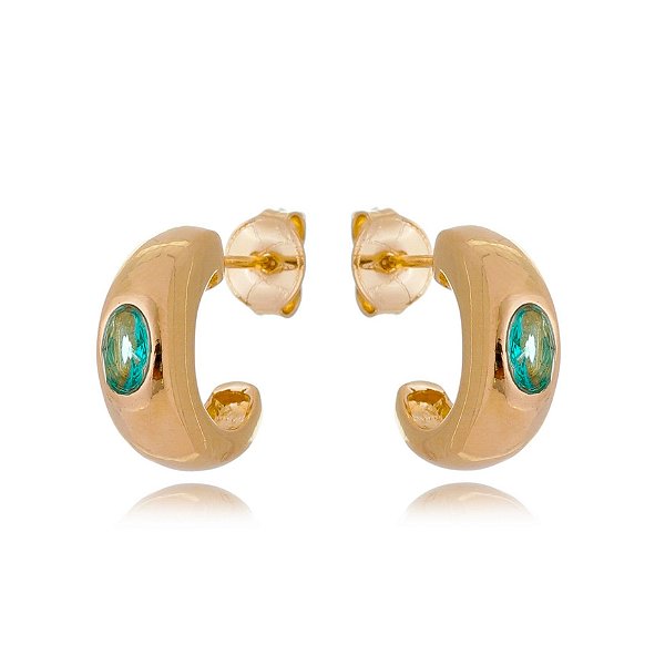 Argola com zircônia verde folheada a ouro 18k