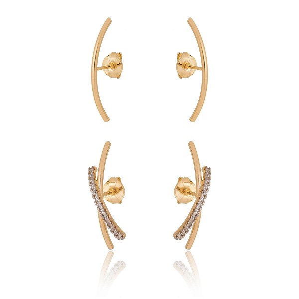 Brinco duplo folheado a ouro 18k