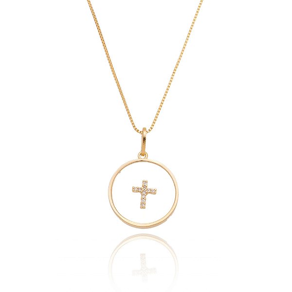 Gargantilha pingete cruz folheada a ouro 18k