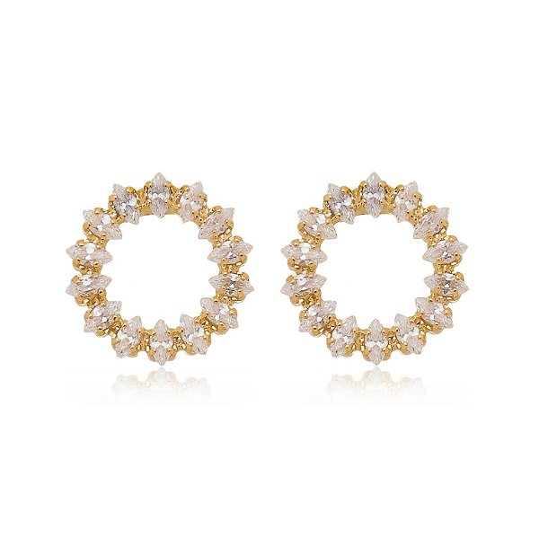 Brinco com zircônias folheado a ouro 18k