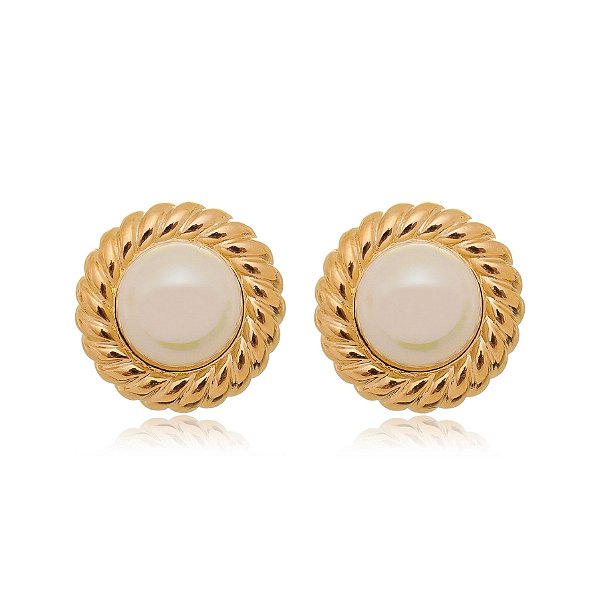 Brinco pérola folheado a ouro 18k