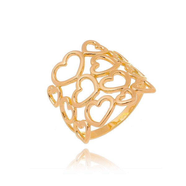 Anel corações folheado a ouro 18k