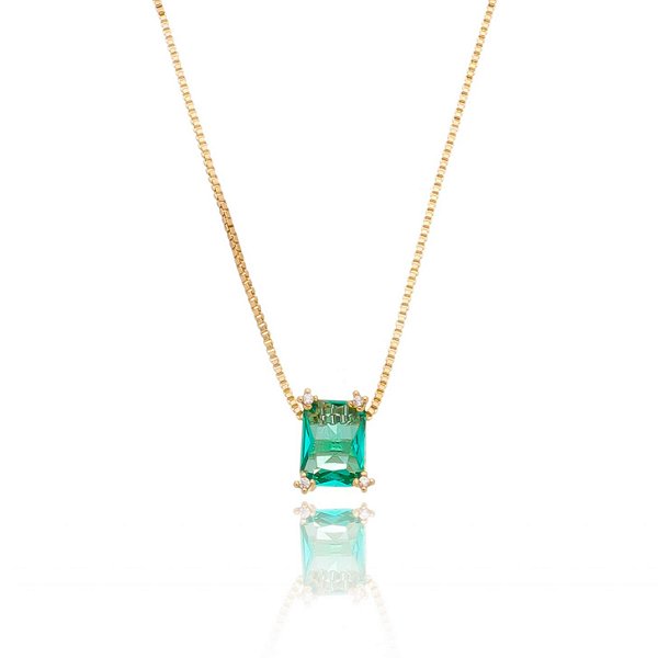 Gargantilha com zircônia verde folheada a ouro 18k
