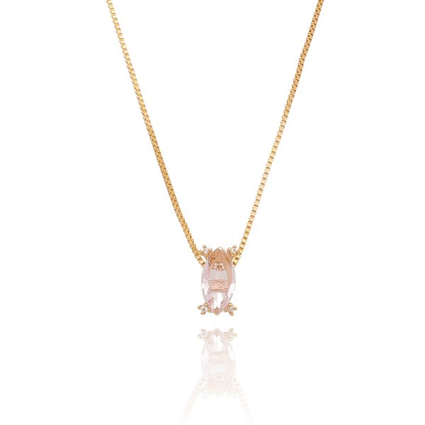 Gargantilha com pedra navete rosa folheada a ouro 18k