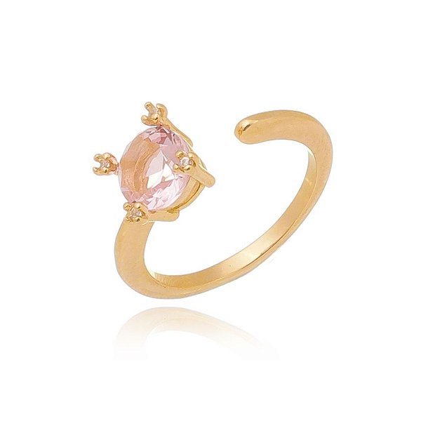 Anel aberto com zircônia rosa folheado a ouro 18k