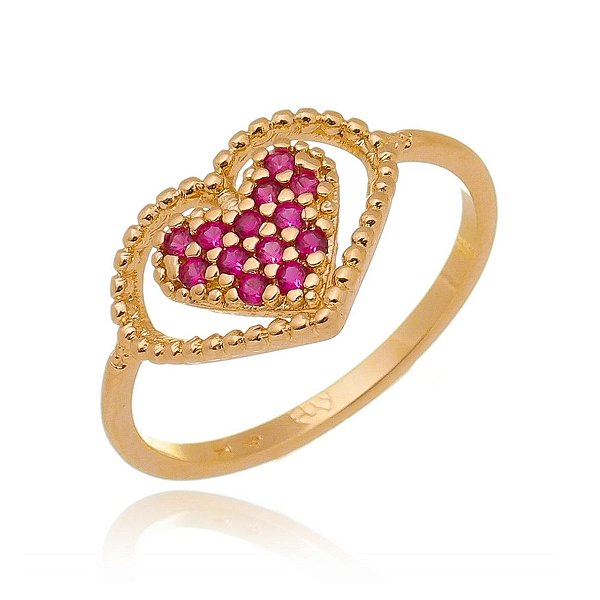 Anel coração com zircônias folheado a ouro 18k