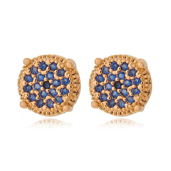 Brinco redondo com zircônias azuis folheado a ouro 18k