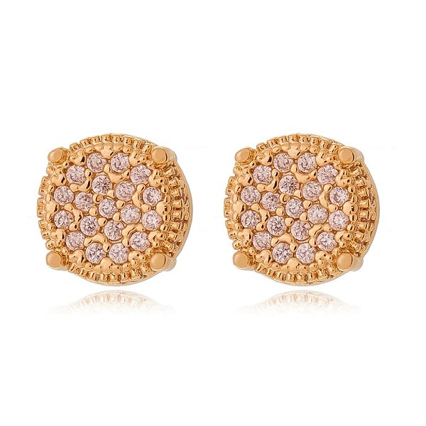 Brinco redondo com zircônias rosa folheado a ouro 18k