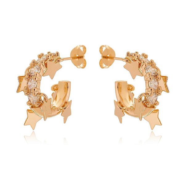 Argola com estrelas folheada a ouro 18k