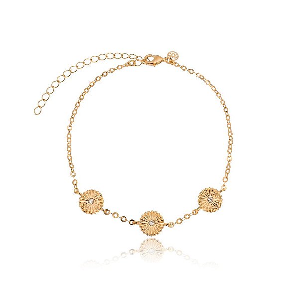 Pulseira flores folheada a ouro 18k 19cm