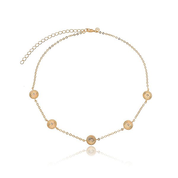 Gargantilha flores com zircônia folheada a ouro 18k 40cm