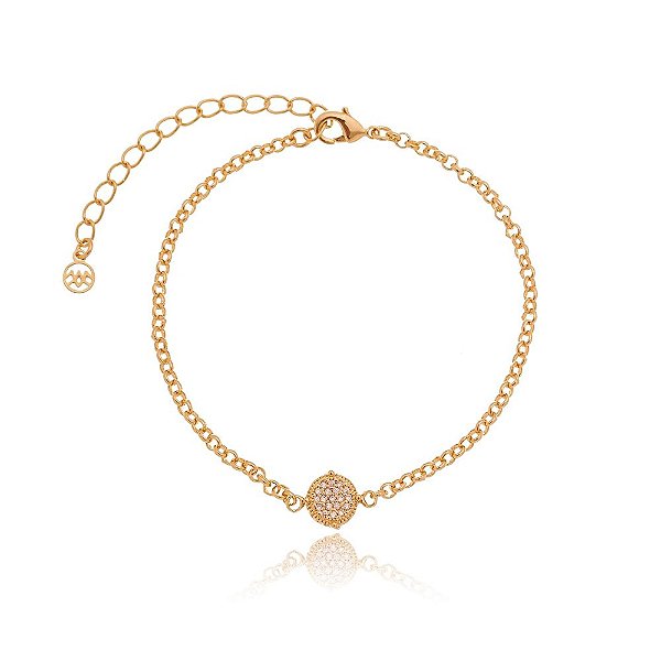 Pulseira com zircônias rosa folheada a ouro 18k 18cm