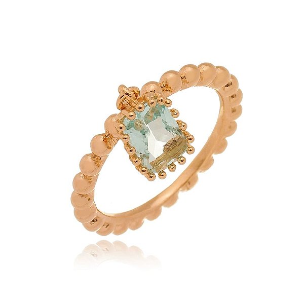 Anel pedra verde folheado a ouro 18k